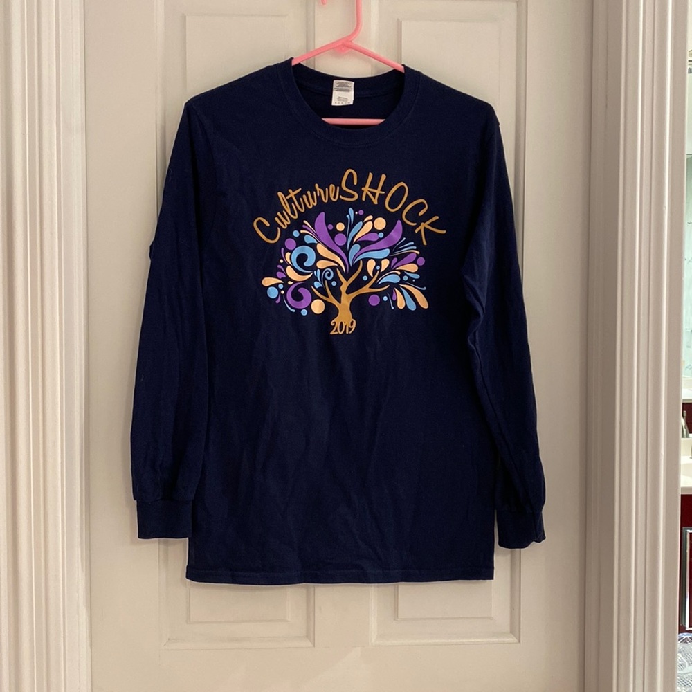 EMORY University Navy Cool Graphic Culture Shock long sleeve crew neck T shirt